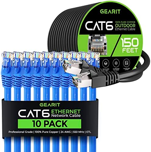 GEARIT 10 PACK 7FT CAT6 כבל Ethernet וכבל Cat6 150ft