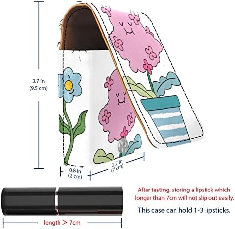 שפתון מקרה עם מראה חמוד נייד איפור תיק קוסמטי פאוץ, פרח אביב קריקטורה יפה