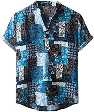 חולצות פשתן כותנה של Beibeia לגברים שרוול קצר שרוול קיץ כפתור פרחוני במורד חולצת הוואי וינטג '