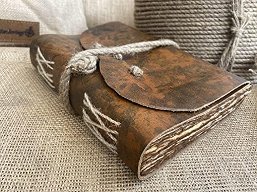 יומן עור וינטג 'עם סגירת חבל-יומן עור עתיק בעבודת יד עם נייר קצה דק-מושלם לכתיבה , יומן ספר צללים,