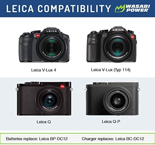 סוללת חשמל ווסאבי ומטען כפול מיקרו USB עבור Leica BP-DC12, 18729 ו- Leica V-Lux 4, V-Lux, Q, Q-P