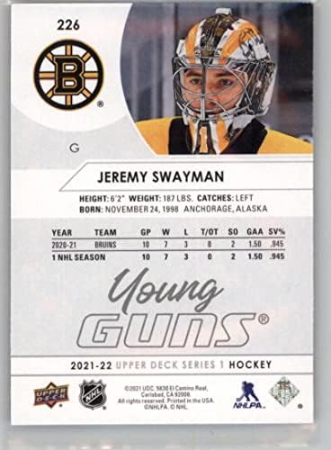 2021-22 סיפון עליון 226 ג'רמי סווימן אקדחים צעירים RC טירון בוסטון ברוינס סדרה 1 כרטיס מסחר בסיס הוקי NHL