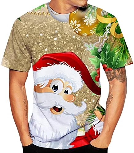 חולצות טריקו של שרוול קצר לחג המולד של ווקאצ'י לגברים, חג המולד מצחיק סנטה קלאוס הדפס O צוואר
