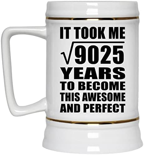 Designsify יום הולדת 95 לקח שורש מרובע של 9025 שנים למדהים, 22oz בירה ספל קרמיקה קרמיקה ספל עם ידית