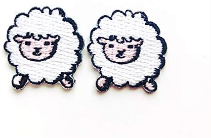 סט של 2 מיני זעיר לבן לבן קטן כבשה חיה כבש בר בר חמוד קריקטורה תפור ברזל על תלבוש בגדי טלאי