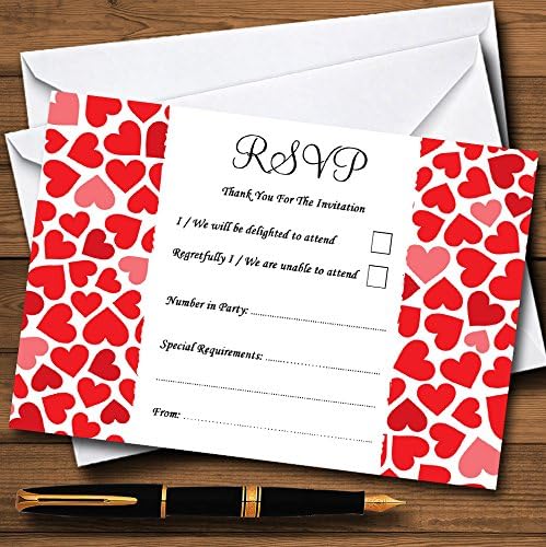 לבבות רומנטיים אדומים וורודים עם כרטיסי RSVP בהתאמה אישית