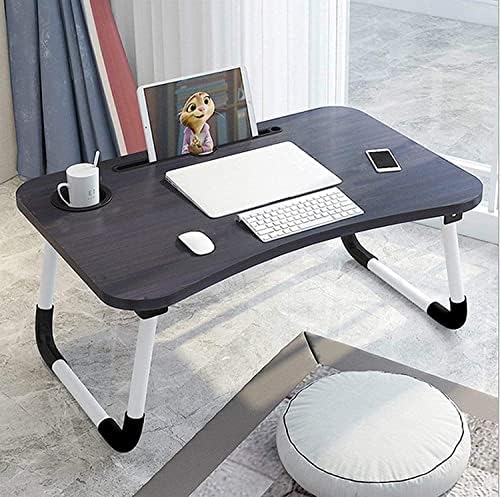שולחן מחשב נייד מתקפל שולחן שולחן שולחן ברכיים, הגשה שולחן אוכל עם חריץ, מחזיק מעמד מחברת, שולחן