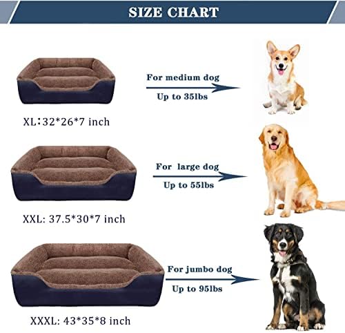 מיטות כלבים של CloudZone לכלבים גדולים, מכונת מיטה גדולה של כלב מלבן רחיצה רחיצה נשימה ריפוד רך עם מיטת חיית