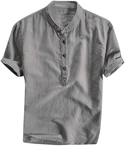 חולצות HDDK כותנה פשתן הנלי לחולצות לשרוול קצר של שרוול קצר חוף קיץ חולצה כפתור קל משקל נטול צווארון.