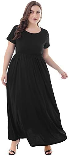 נמידור נשים קצר שרוול רופף רגיל מזדמן בתוספת גודל ארוך מקסי שמלה עם כיסים