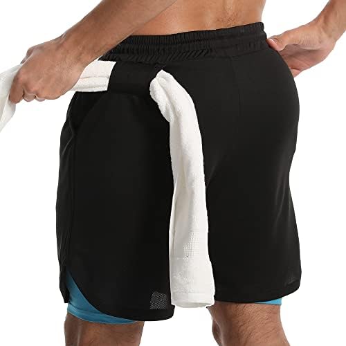 גברים של 2 ב 1 אימון מכנסי ריצה 7 אינץ קל משקל ספורט חדר כושר מכנסיים קצרים עם דחיסת אניה