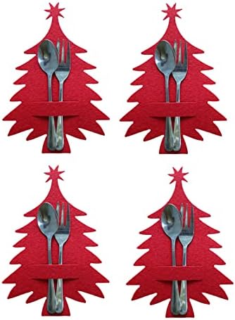 חג המולד כלי כסף תיק / 4 יחידות סט חג המולד עץ שאינו ארוג מטבח תשמיש מתלה חג המולד הודיה חדש שנה