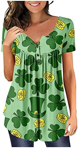 Adhowbew St St Patricks Day חולצה נשים 3/4 שרוול שמרוק חולצות טריקו מזל פסטיבל אירי מתנה צווארון קז'ואלי פלוס
