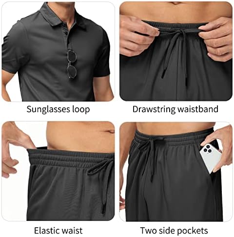 חולצת פולו של MOFIZ לגברים מכנסיים קצרים הגדר תלבושות קיץ קלות חליפת פולו שרוול קצר קל משקל לגברים 2 מכנסיים