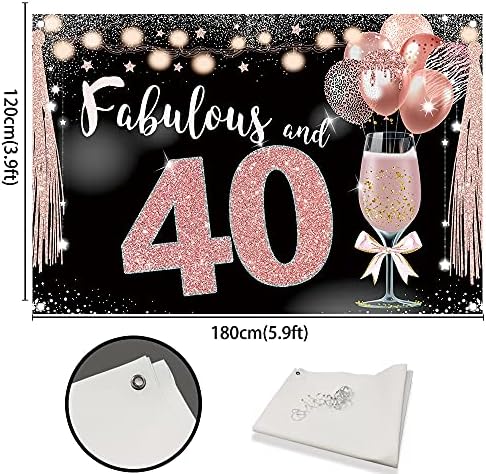 בלימס 40 ונפלא רקע ורוד שמפניה בלון אורות 40 מסיבת יום הולדת עוגת שולחן טובות ארבעים ונהדר באנר עם נחושת