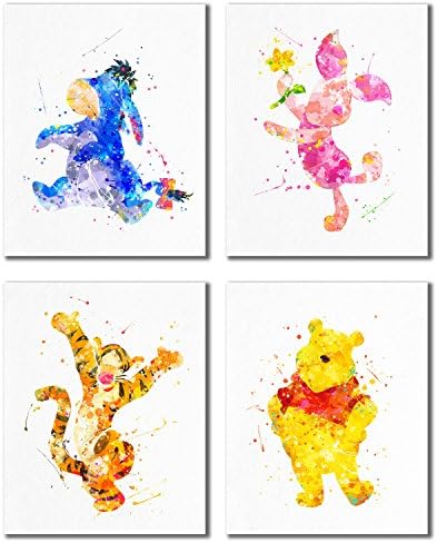 הדפסים בצבעי מים של פו פו - הדפסי עיצוב אמנות של משתלת - סט של 4 תמונות טיגר אייור חזיר