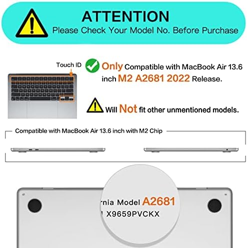 Mosiso תואם ל- MacBook Air 13.6 אינץ 'מארז 2022 2023 שחרור A2681 עם מזהה מגע של שבב M2, מארז פגז קשה מפלסטיק ונשיאת