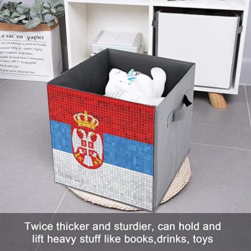 דגל של סרביה פחי אחסון מתקפלים יסודות קוביות אחסון בדים קופסאות מארגנים עם ידיות