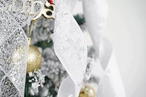 Meedee לבן עץ חג מולד טופר קשת קשתות לבנות גדולות לעץ חג המולד 12 קישוטי חג המולד לבנים רחבים כסף