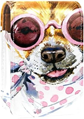חמוד כלב עם משקפיים צעיף שפתון תיק עם מראה לנשים איפור ארנק שושבינה מתנה