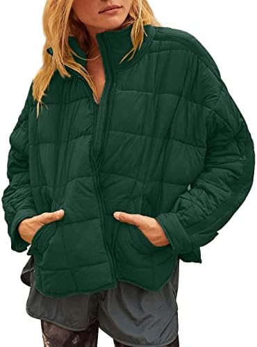 מעיל חורף של HUANKD לנשים צבע אחיד בכיסי שרוול ארוך ז'קט כותנה סתיו ומעיל רוכסן מעילי סתיו