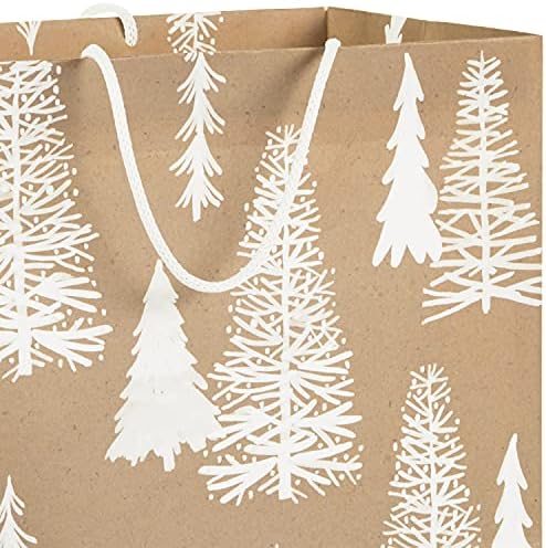 Hallmark Resecclable שקיות מתנה לחג קראפט חום עם פתית שלג, משובץ ועצים לחג המולד, חנוכה, חתונות,