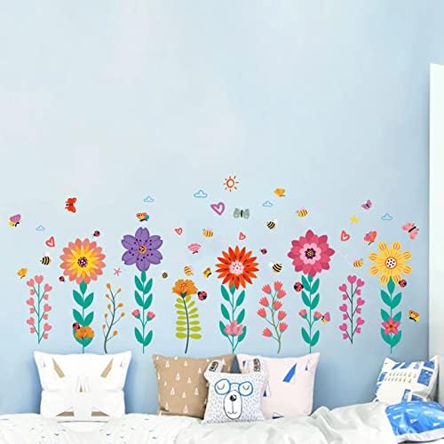 מדבקות קיר פרחים של פרח לבנות מדבקות קיר בחדר שינה מדבקות קיר גן מדבקות פינתיות ילדים כיתת פעוטון לתינוק