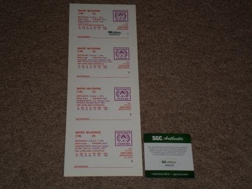 מארק McGwire חתום על חתימה משנת 1988 עוגיות האם 4 כרטיס כרטיס SGC אותנטי - כרטיסי חתימה של בייסבול לטייל