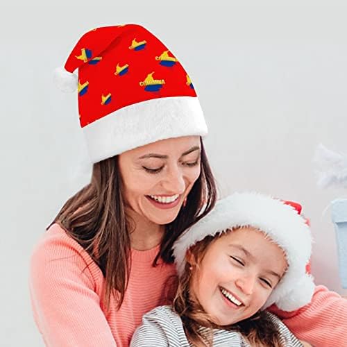 קולומביה דגלי מצחיק חג המולד כובע סנטה קלאוס כובעי קצר קטיפה עם לבן חפתים עבור חג המולד חג מסיבת