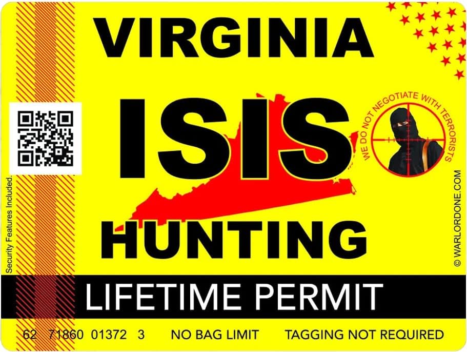 איזיס טרוריסט וירג'יניה ציד ציד ציד מדבקת דבק עצמי ויניל VA - C3009- 6 אינץ 'או 15 סנטימטרים גודל מדבקות