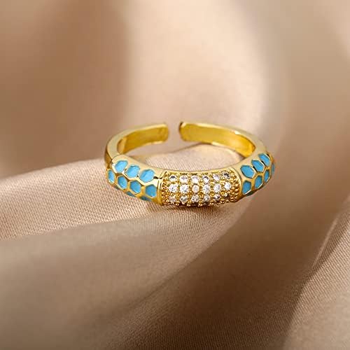 צבעוני נוטף שמן טבעות לנשים קריסטל מתכוונן זהב טבעת פאטאל חתונה טבעת תכשיטי המפלגה-לבן-לשינוי גודל-12831