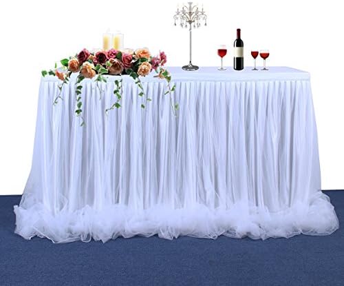 חצאית שולחן טוטו טולית לבנה לחתונה מקלחת לתינוקות, מסיבת יום הולדת, מלבן LED או מפת שולחן עגולה להתעמלות או