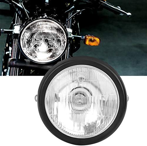 אופנוע פנס, רטרו שחור סגסוגת מעטפת לבן עדשה עגול אופנוע קדמי פנס מתאים עבור 125 125