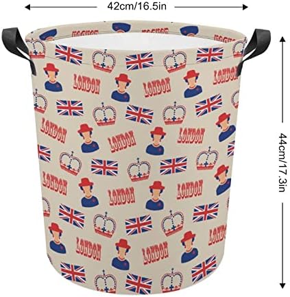 בציר לנדון בריטי דגל כביסת עגול בד בד סלי עם ידיות עמיד למים מתקפל כביסה סל בגדי תיק