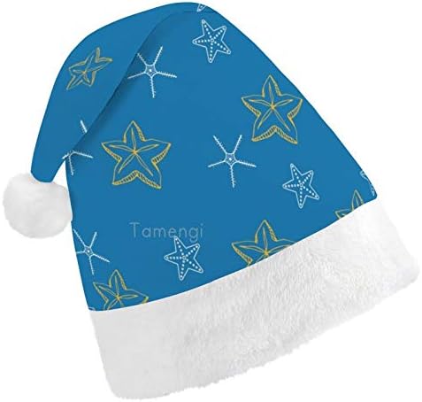 חג המולד סנטה כובע, כחול כוכב ים חג המולד חג כובע למבוגרים, יוניסקס נוחות חג המולד כובעי לשנה חדשה חגיגי