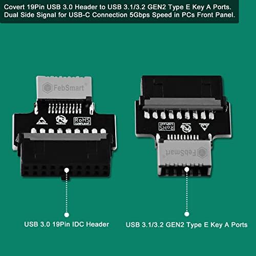 FEBSMART 19 PIN USB 3.0 כותרת ל- USB 3.1/3.2 GEN 2 סוג E מקש A COLLS מתאם-5GBPS מקסימום יציאות