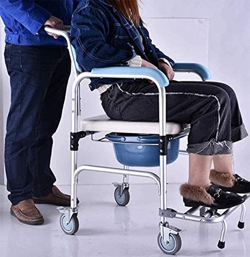 כיסא מקלחת נייד כיסא מקלחת עם גלגלים כיסא שידה ומושב אסלה מרופד כיסא הובלת מקלחת עמיד למים עם