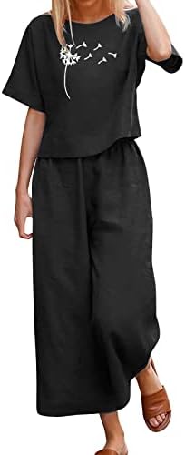 MTSDJSKF שמלת נשים מכנסיים נשים חליפת הדפסה מזדמנת חליפת פשתן רופפת חולצת שרוול קצרה ומכנסיים