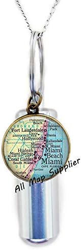 Allmapsupplier Shargrace Urn שרשרת, Miami Map Urn, Miami Urn, Ft Lauderdale, Miami Beach, Hialeah, Coral