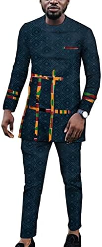דשיקי גברים בגדים אפריקאים חליפת אופנה טלאים מודפסים חולצות ארוכות ומכנסיים תלבושות שבטיות