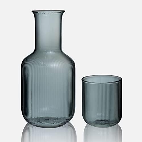 Sizikato 25 גרם זכוכית אפורה ליד מיטה לילה מים עם כוסית עם זכוכית כוסית