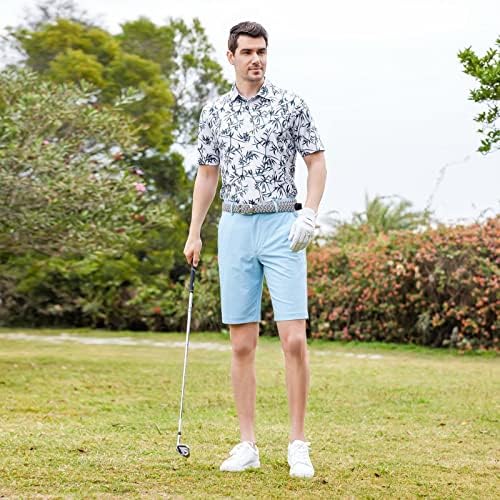 חולצות גולף לגברים בכושר יבש עם שרוול קצר הדפס ביצועים לחות חולצת פולו מפתחת