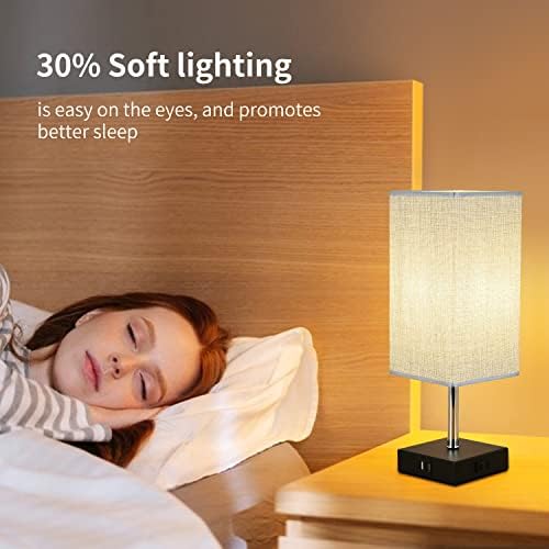 Woderdeng מגע מנורת מיטה לחדר שינה - מנורות שולחן לעמעום 3 -כיווני, מנורת שידת לילה עם נמל USB ושקע AC