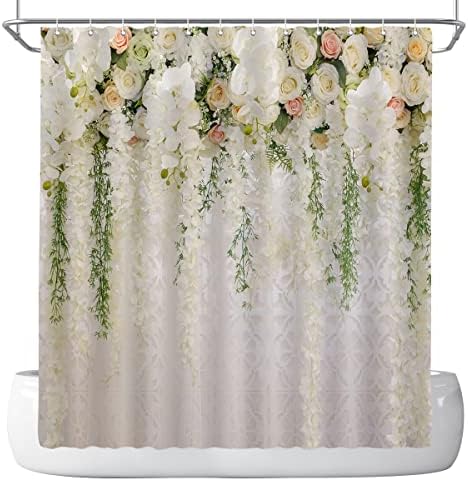 דפוטו פרחוני פרחים פרחים קיר וילון מקלחת לחדר אמבטיה חתונה מודרנית חמודה עלים ירוקים עלים ירוקים