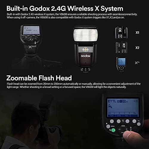 גודוקס וי860 מצלמה פלאש ספידלייט תואם למצלמת סוני, פנס פלאש על המצלמה עם סוללה נטענת, 2.4 גרם סנכרון