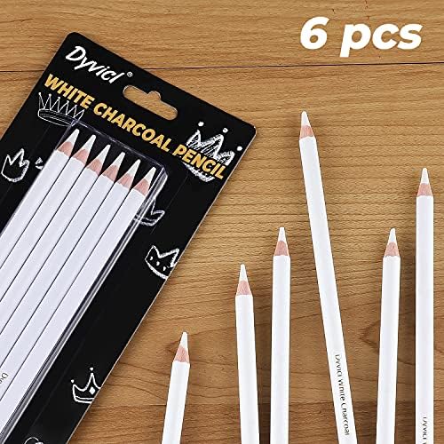 סט עפרונות פחם לבנים של דיוויקל סט ציור, 6 מחשב רישום מדגיש עיפרון פחם קשיח עפרונות לבנים לרישום, רישום,
