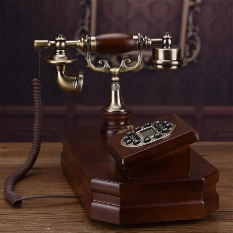 Zjhyxyh טלפון קבוע טלפון מכני מיושן פעמון פסטורלי רטרו ביתי משרד עץ מוצק טלפון קשת