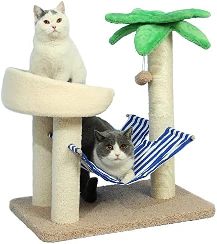 קוקוס עץ חתול מגרד הודעות & מגבר; מיטה עם ערסל, קיטי עצי דקל-חתול שריטה הודעות מוט עם 2 לתלות כדורי מקורה חתולים