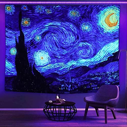 Sinsoledad Blacklight שטיחים כוכבי כוכבים מאת ואן גוך קיר אמנות תפאורה לאסתטיקה לחדר שינה, מופשט קיר טריפי קיר