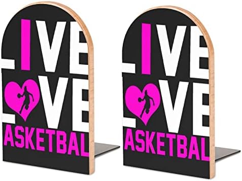 לחיות אהבה כדורסל עץ דקורטיבי תומכי ספרים ללא החלקה ספר סוף למדפים 1 זוג 7 איקס 5 אינץ